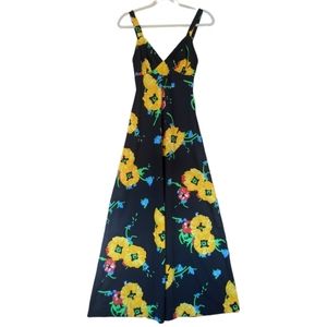 Vintage 70's sleeveless black yellow floral maxi xxs